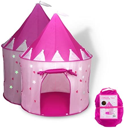 Toys for Toddlers: FoxPrint Princess Castle Play Tent with Glow in The Dark Stars, Conveniently Folds in to A Carrying Case, Your Kids Will Enjoy This Foldable Pop Up Pink Play Tent/House Toy for Indoor & Outdoor Use