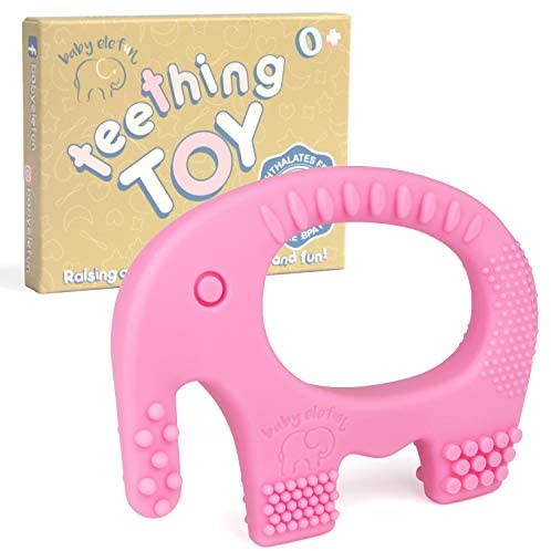 Toys for Babies Under One: Baby Girl Teething Toys – BPA Free Silicone – Cute, Easy to Hold, Soft and Highly Effective Elephant Teether – Teethers Toy Best for Freezer, Little Girls 0-6 6-12 Months, Babies Shower Gifts