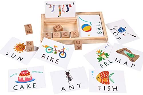 Toys and Games for Pre-Schoolers: Wooden Develops Alphabet Words Spelling Letter Block for Girls Boys Gift, Preschool Learning Toys, Matching Letter Game (30pcs Cards)