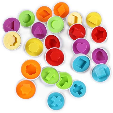 Toys and Games for Pre-Schoolers: IQ Toys Matching Shapes and Colors Eggs, Educational Game Toy, Enhance Motor Skills, Age 3+, A Total of 12 Eggs