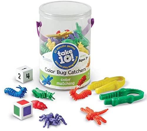 Toys and Games for Pre-Schoolers: Learning Resources Take 10! Color Bug Catchers, Fine Motor Skills, For 2-4 Players, Ages 3+