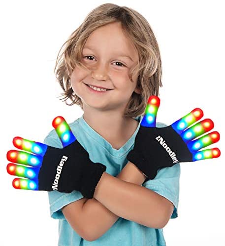 Toys and Games for Autistic Children: The Noodley LED Gloves for Kids Cool Toys for Boys with Extra Batteries Indoor Play Outdoor Game Ideas Camping Ages 4 5 6 7 (Small, Black)