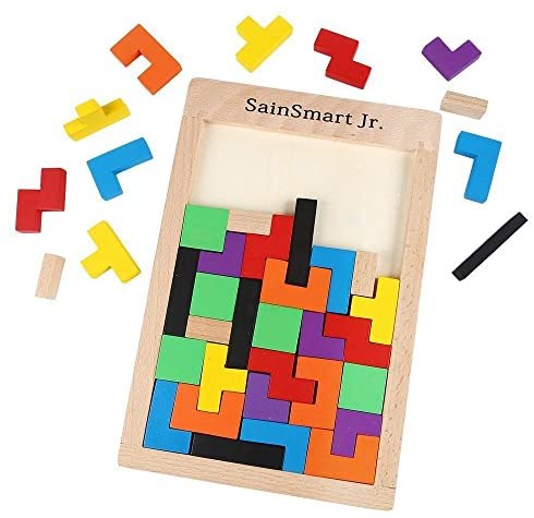 Toys and Games for Autistic Children: SainSmart Jr. Wooden Tetris Puzzle 40 Pcs Brain Teasers Toy for Kids, Wood Puzzle Box Brain Games Wood Burr Tangram Jigsaw Toy Children Days