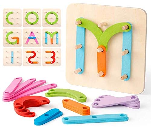 Toys and Games for Pre-Schoolers: Coogam Wooden Letter Number Construction Puzzle Educational Stacking Blocks Toy Set Shape Color Sorter Pegboard Activity Board Sort Game for Kids Toddler Gift Preschool Learning STEM Toy