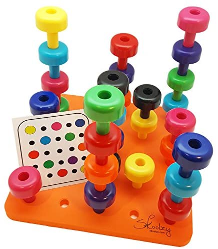 Toys and Games for Autistic Children: Skoolzy Peg Board Toddler Learning Toys -Fine Motor Skills Montessori Toys for Toddlers – 32 pc Stacking Occupational Therapy Games for Kids – 9 Color Sorting Boys and Girls Toys. Age 2+