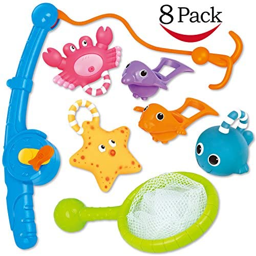 Toys for Toddlers: Bath Toy, Fishing Floating Squirts Toy and Water Scoop with Organizer Bag(8 Pack), KarberDark Fish Net Game in Bathtub Bathroom Pool Bath Time for Kids Toddler Baby Boys Girls, Bath Tub Spoon