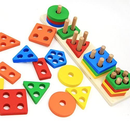 Toys and Games for Autistic Children: Revanak Wooden Educational Preschool Toddler Toys for 1 2 3 4 5 Year Old Boys Girls Shape Color Recognition Geometric Board Blocks Stack Sort Chunky Puzzles Kids Children Baby Non-Toxic Toy