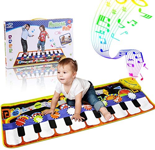 Toys for Babies Under One: RenFox Kids Musical Mats, Music Piano Keyboard Dance Floor Mat Carpet Animal Blanket Touch Playmat Early Education Toys for Baby Girls Boys(43.3×14.2in)