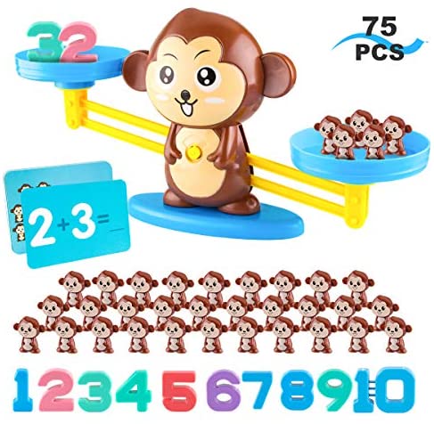 Toys and Games for Pre-Schoolers: SKYFIELD Monkey Balance Math Game Counting Toys for Preschoolers, Ideal Educational STEM Gifts for Toddlers Number Recognition Counting and Basic Math Addition, 75 Pieces