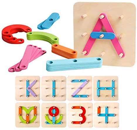 Toys and Games for Pre-Schoolers: kizh Wooden Letter and Number Construction Activity Set Educational Preschool Toys Shape Color Recognition Pegboard Sorter Set Board Blocks Stack Sort for Toddler Kids Boys Girls Non-Toxic Toy