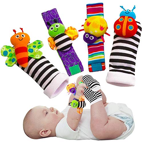 Toys for Babies Under One: Blige SMTF Cute Animal Soft Baby Socks Toys Wrist Rattles and Foot Finders for Fun Butterflies and Lady bugs Set 4 pcs