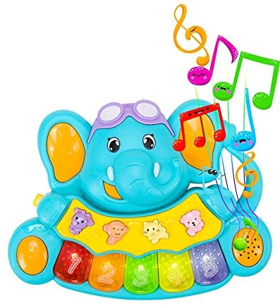 Toys for Babies Under One: STEAM Life Educational Baby Piano – Musical Toy Piano – Mini Light Up Crib Toddler Piano – Light Up Toy Keyboard has 5 Numbered Keys – Plays Songs and Music Memory Game (Smart Baby Elephant Piano)