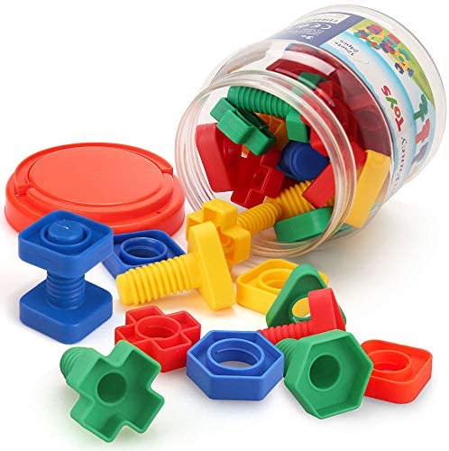 Toys and Games for Autistic Children: LotFancy 24PCS Nuts and Bolts Fine Motor Skills, Shapes and Colors Matching Toys, Occupational Therapy Toddler Toys, Montessori Building Construction Kids Matching Game for Preschoolers 3-Year-Old Up