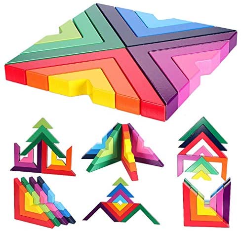 Toys and Games for Pre-Schoolers: Agirlgle Wood Building Blocks Rainbow Stacking Game for Kids Children Preschool Learning Educational Toys Shape Color Sorter Recognition Geometric Board Block Wooden 3D Puzzles Toys