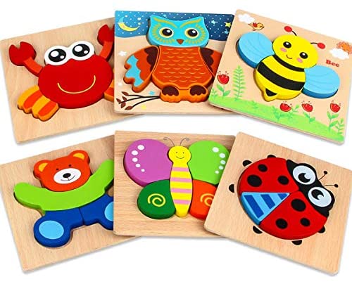 Toys for Toddlers: Dreampark Wooden Jigsaw Puzzles, 6 Pack Animal Puzzles for Toddlers Kids 1 2 3 Years Old Educational Toys for Boys and Girls