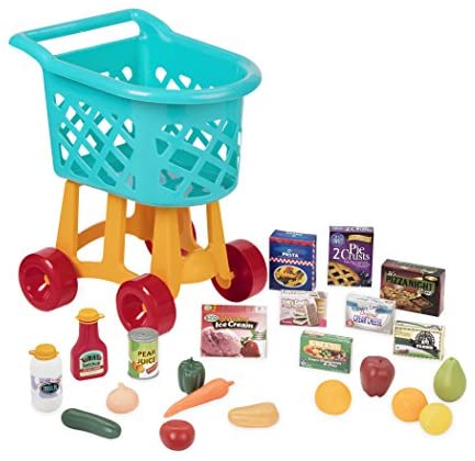 Toys for Toddlers: Battat – Grocery Cart – Deluxe Toy Shopping Cart with Pretend Play Food Accessories for Kids 3+ (23Piece), Blue