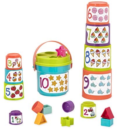 Toys for Babies Under One: Battat – Sort & Stack – Educational Stacking Cups with Numbers & Shapes for Toddlers, Blue (BT2611Z)