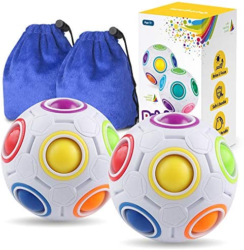 Toys and Games for Autistic Children: Coogam Rainbow Puzzle Ball Pack with Pouch Color-Matching Game Fidget Toy Stress Reliever Magic Ball Brain Teaser for Kids and Adults, Children, Boy, Girl Holiday Set of 2