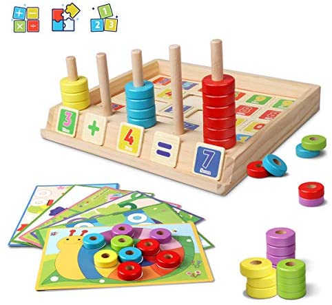 Toys and Games for Pre-Schoolers: Lydaz Wooden Puzzles Counting Toys, Montessori Preschool Learning Educational Math Toys for Toddlers, Matching Shape Sorter Stacking Stem Fine Motor Skills Toys for 3 Year Olds and Up