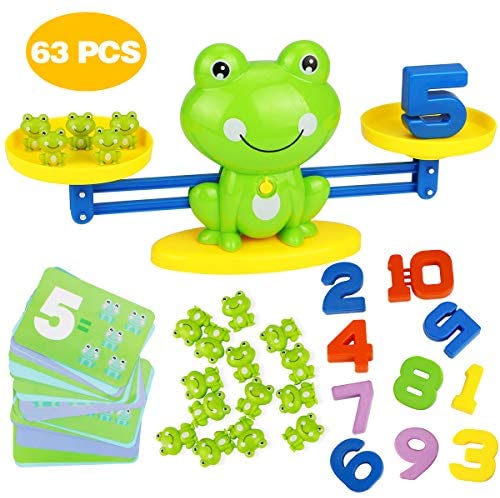 Toys and Games for Pre-Schoolers: Aitbay Cool Math Game, Frog Balance Counting Toys for Boys & Girls Educational Number Toy Fun Children’s Gift STEM Learning Age 3+ (63 PCS)