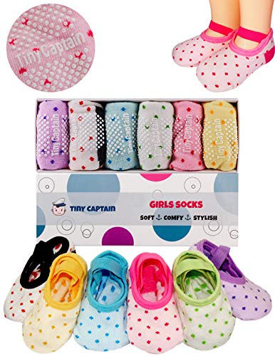 Toys for Babies Under One: Toddler Girls Baby Grip Socks – Gift For 1 Year Old Girls 1-3 Yr Anti Slip Non Skid Socks w/ Strap Age 1 Toddler Girl Gifts 12-24 Month Girls Socks Tiny Captain