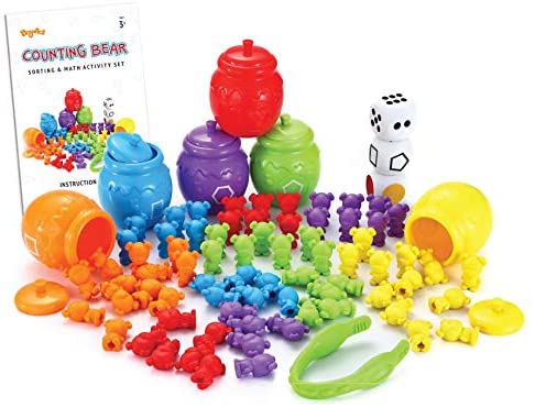 Toys and Games for Autistic Children: JOYIN Play-Act Counting/Sorting Bears Toy Set with Matching Sorting Cups Toddler Game for Pre-School Learning Color Recognition STEM Educational Toy-72 Bears, Fine Motor Tool, Dice and Activity Book