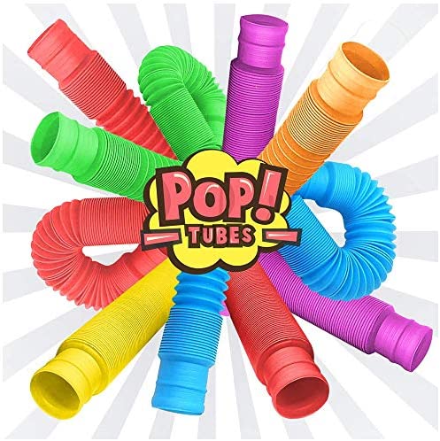 Toys and Games for Autistic Children: Fidget Pop Tube Toys for Kids and Adults 6 Pack, Pipe Sensory Tools for Stress and Anxiety Relief, Cool Bendable Multi-Color Stimming Toys Great as Gift, Party Favors, and Prizes for Fidgeters