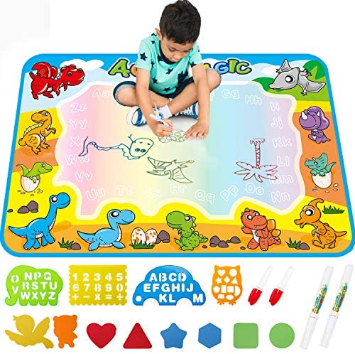 Toys for Toddlers: FREE TO FLY Large Aqua Drawing Mat for Kids Water Painting Writing Doodle Board Toy Color Aqua Magic Mat Bring Magic Pens Educational Travel Toys Gift for Boys Girls Toddlers Age 2 3 4 5 6