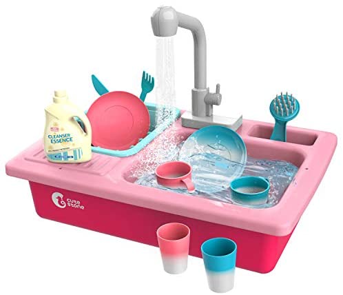 Toys for Toddlers: CUTE STONE Color Changing Play Kitchen Sink Toys, Children Electric Dishwasher Playing Toy with Running Water,Upgraded Real Faucet and Play Dishes,Pretend Play Kitchen Toys for Boys Girls Toddlers Kid