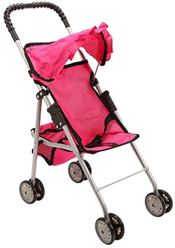 Toys for Babies Under One: Mommy and Me My First Baby Doll Stroller with Basket, Extra Tall 23 Inch, Foldable Stroller for Toddlers, Hot Pink