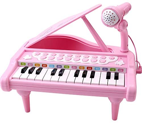 Toys for Babies Under One: Amy&Benton Toddler Piano Toy Keyboard Pink for Girls Birthday Gift 1 2 3 4 Years Old Kids 24 Keys Multifunctional Toy Piano
