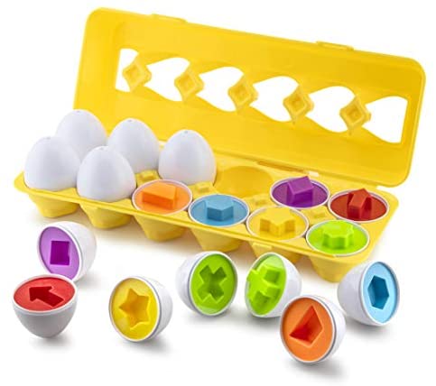 Toys and Games for Pre-Schoolers: Play Brainy Shape and Color Matching Eggs – Easter Egg Toy – Educational Montessori STEM Toy for Toddlers and Preschoolers – Great for Color and Shape Recognition Development – Set of 12 Shape Eggs,