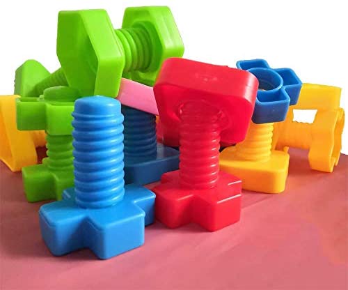 Toys and Games for Autistic Children: Jumbo Nuts and Bolts Set with Toy Storage and Book | Montessori Toddler Rainbow Matching Game Activities | Fine Motor Skills Autism Educational Toys for Baby, 1, 2, 3 Year Old Boy and Girl | 40pcs …
