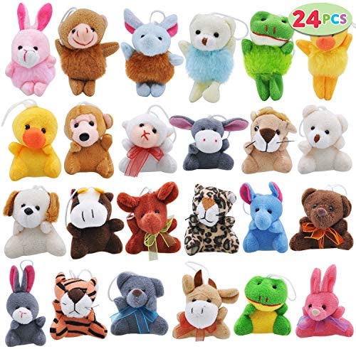 Toys and Games for Pre-Schoolers: Joyin Toy 24 Pack Mini Animal Plush Toy Assortment (24 units 3″ each) Kids Valentine Gift Easter Egg Filter Party Favors