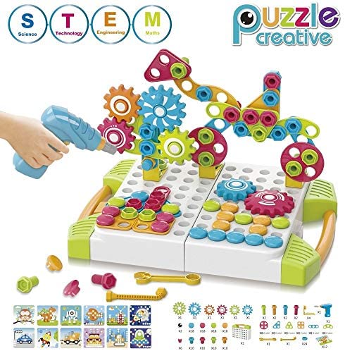 Toys and Games for Pre-Schoolers: STEM Learning Toys (227 Piece) – 5 in 1 Building Block Games Set with Toy Drill & Screw Driver Tool Set – Educational Toys Construction Tool Kit Best Gift for Kids Boys & Girls Ages 3+