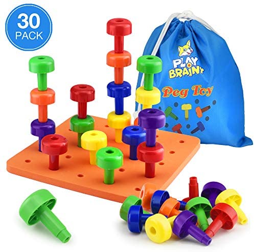 Toys for Toddlers: Play Brainy Peg Toy Set – Exciting Montessori Style Learning Toy – Colorful Stacking Peg Board Toy for Toddlers & Preschoolers – Perfect for Color Recognition & Matching – Comes with 30 Stacking Pegs