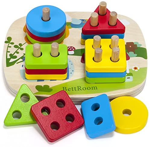 Toys for Toddlers: BettRoom Toddler Toys for 3 4-5 6 Year Old Boys Girls Wooden Educational Preschool Shape Color Recognition Geometric Board Blocks Stacking Sort Kids Children Baby Non-Toxic