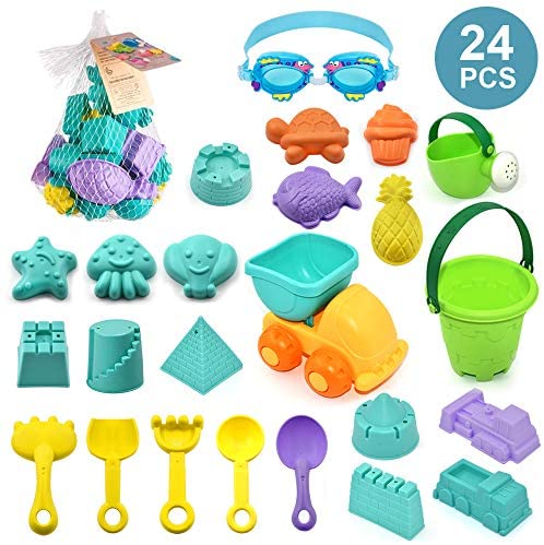 Toys for Toddlers: ELEBOOT 24pcs Beach Sand Toy Set Include Bucket, Sandbox Vehicle, Watering Can, Shovel Tool Kits,Sand Castle，Sand Molds, Outdoor Beach Sandbox Toys for Boys, Girls,Toddlers, Kids