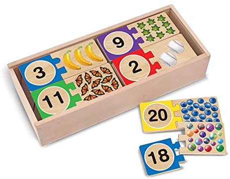 Toys and Games for Pre-Schoolers: Melissa & Doug Self-Correcting Wooden Number Puzzles With Storage Box (40 pieces)