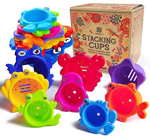 Toys for Babies Under One: AGREATLIFE Stacking Cups Bath Toys for Toddlers – Safe and Fun Kids Bath Toys with Bright Multi Colored Cups That Enhances Your Child’s Imagination! Bath Time is More Exciting with These Water Toys