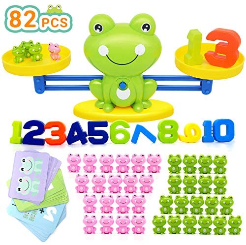 Toys and Games for Pre-Schoolers: Bieyaaso Cool Frog Math Games for Girls & Boys,Balance Counting Toys for Children Number Educational Kindergarten Toy Fun Kid’s Gift STEM Learning Age 3+ (82 PCS)