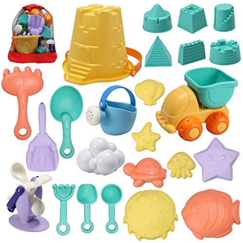 Toys for Toddlers: JOYIN 24 Pcs Beach Sand Toys Set with Mesh Bag Includes Sand Water Wheel, Sandbox Vehicle, Sand Molds, Bucket, Sand Shovel Tool Kits, Eco-Friendly Sand Toys for Toddlers Kids Outdoor Play