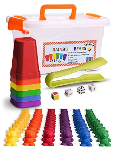Toys and Games for Pre-Schoolers: SET4kids Counting Bears with Matching/Sorting Cups, 4 Dice , Tweezers and an Activity e-Book. for Toddler Games | Early Childhood Education. 71 pc Game Set