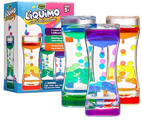 Toys and Games for Autistic Children: YoYa Toys Liquimo – Liquid Motion Bubbler for Kids and Adults – 3-Pack – Hourglass Liquid Bubbler/Timer for Sensory Play, Fidget Toy and Stress Management – Cool Desk Décor