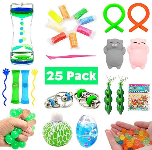 Toys and Games for Autistic Children: Bundle Sensory Fidget Toys Set-Liquid Motion Timer/Grape Ball/Soft Egg Slime/Flippy Chain/Stretchy String/Ultralight clay/Mesh & Marble Toy/Soybeans Squeeze/Mochi Squishy,Stretch Toys Children/Adult