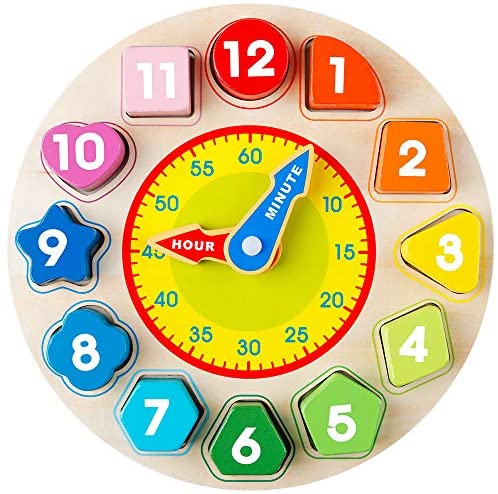 Toys and Games for Pre-Schoolers: Coogam Wooden Shape Color Sorting Clock – Teaching Time Number Blocks Puzzle Stacking Sorter Jigsaw Montessori Early Learning Educational Toy Gift for 1 2 3 Year Old Toddler Baby Kids