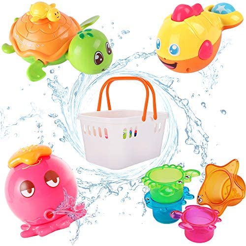 Toys for Babies Under One: iPlay, iLearn Baby Bath Toys, Fun Bath Time Tub Toys w/ Organizer, Kids Wind Up Water Toys, Stacking Cups, Gifts for 6, 9, 12, 18 Months 1, 2 Years, Toddlers, Girls, Boys