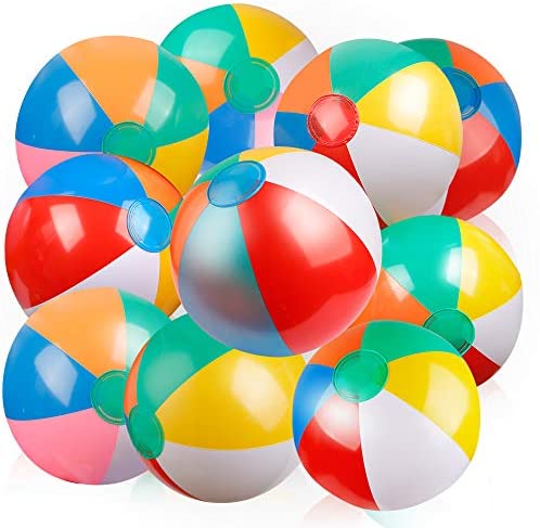 Toys and Games for Pre-Schoolers: Coogam Inflatable Beach Ball Classic Rainbow Color Birthday Pool Party Favors Summer Water Toy Fun Play Beachball Game for Kid Boys Girls 8 to 12 Inches from Inflated to Deflated (10 PCS)