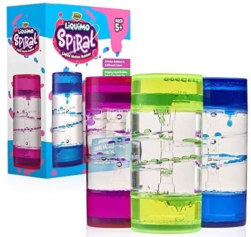 Toys and Games for Autistic Children: Liquimo Spiral 3 Pack Liquid Motion Bubbler Timers for Kids and Adults, Hourglass Bubbler Timer Set in Gift Box, Fidget Sensory Toys for Autistic Children, Desk Accessories, Holiday Stocking Stuffers