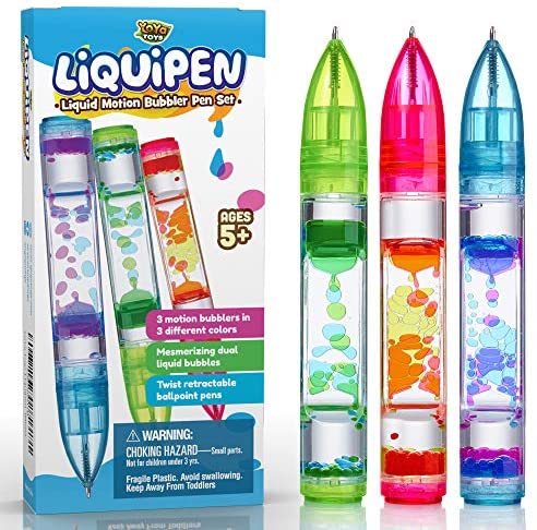 Toys and Games for Autistic Children: YoYa Toys Liquipen – Liquid Motion Bubbler Pens Sensory Toy (3 Pack) – Writes Like a Regular Pen – Colorful Liquid Timer Pens Great for Stress and Anxiety Relief – Cool Fidget Toys for Kids and Adults